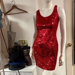 NiteLine 90s Red Sequin Sleeveless Dress